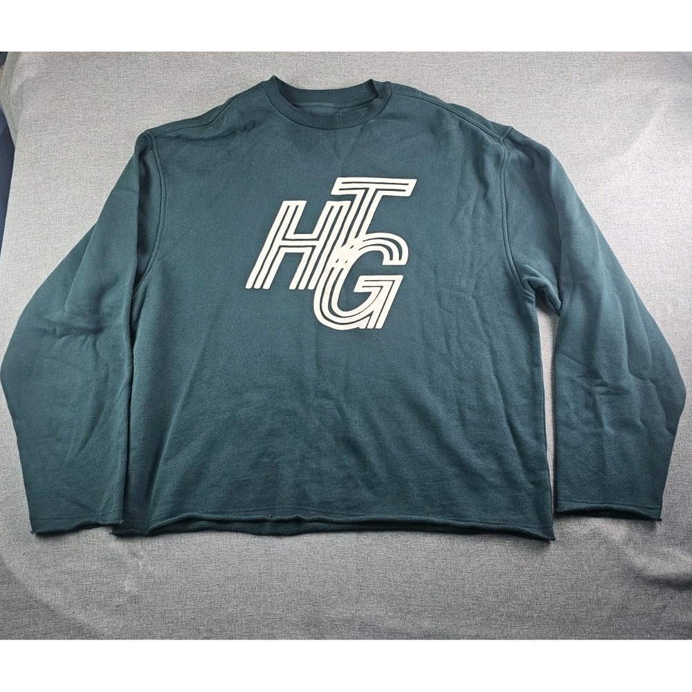 Honor The Gift Sweatshirt Mens 3XL Green Big Logo Pullover Crewneck Raw Hem